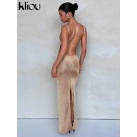 Vestido Largo Brillante de Kliou Mango de Espalda Transparente Elegante para Mujeres en Verano - details 11