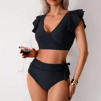 Conjunto de Traje de Baño para Mujer de Dos Piezas Sexy Bikini con Corte Curvo y Almohadilla para el Pecho Traje de Baño de Cintura Alta con Sujetador de Manga con Volantes - details 6