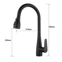 Grifo de fregadero de cascada negro gris extraíble grifo de cocina mezclador de agua giratorio de un solo orificio - details 5