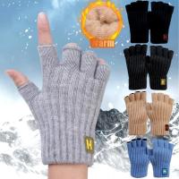 Nuevos guantes cálidos de punto de otoño e invierno con etiqueta en H de medio dedo con pantalla deslizante, manoplas deportivas de moda para hombres, calidez a prueba de frío - details 0