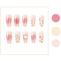 Uñas postizas sólidas y a prueba de astillas con patrón de puntos rosas para uso diario por parte de esteticistas - details 1