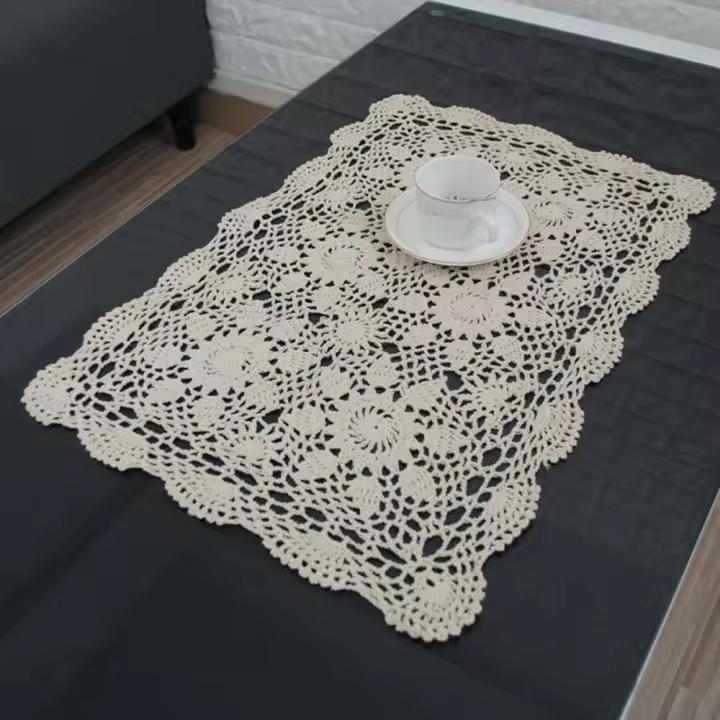 Vintage rectangular algodón crochet 40x60cm pequeño mantel personal de cocina y restaurante, tela textil para el hogar ENCE - 1