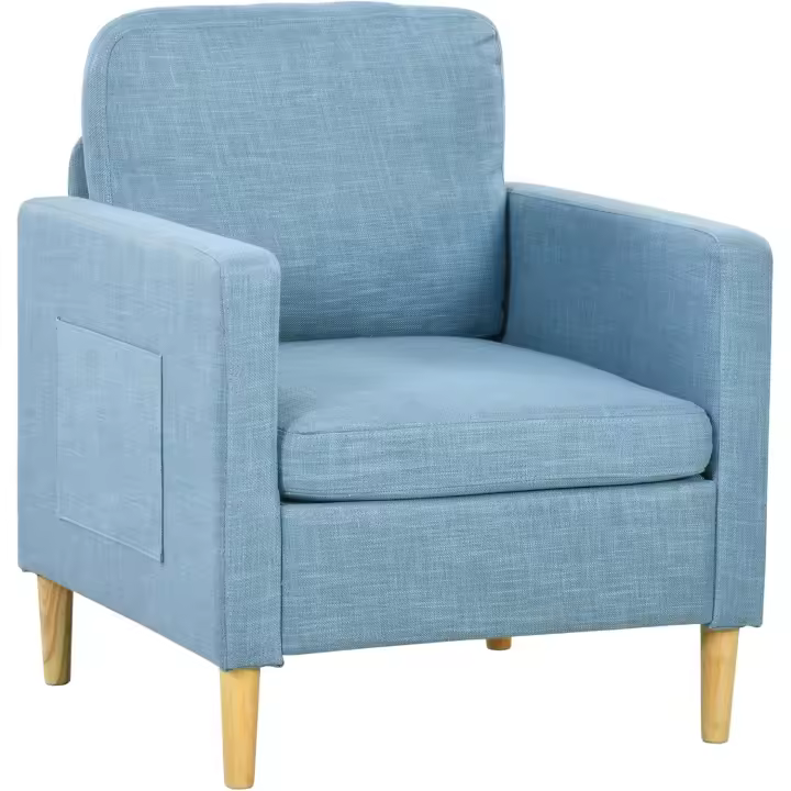 Sofá de Salón Moderno Butaca de Almohada con 2 Bolsillos Laterales Reposabrazos Acolchados y Patas de Madera - 1