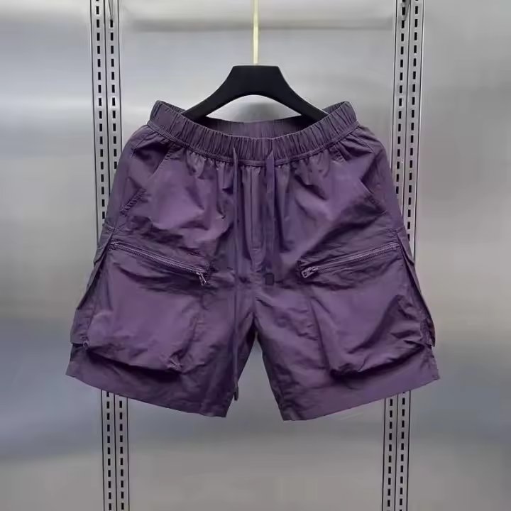 Pantalones Cortos Cargo Retro para Hombres Multiple Bolsillos, Traje Casual, Delgado, Ajuste Suelto, Color Sólido, Moda de Verano - 1