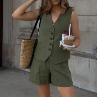 BUNO-Tops de lino lisos a la moda para mujer, chaleco sin mangas con cuello en V, chaleco informal elegante básico para mujer, trajes de negocios - details 2