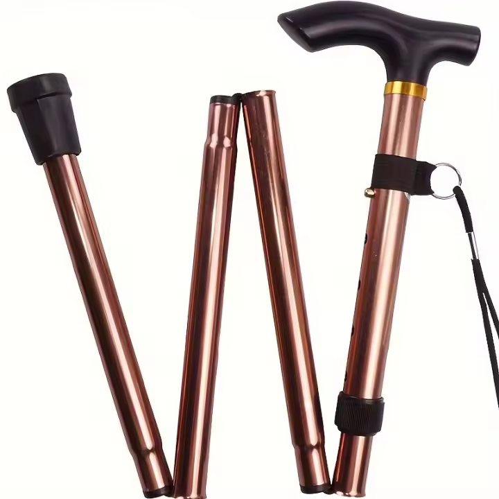 Bastones de trekking de aleación de aluminio, bastones de marcha ajustables con cierre de palanca, diseño ligero y plegable con punta de goma para senderismo y viajes - Sin varilla de magnesio/pedernal - 1