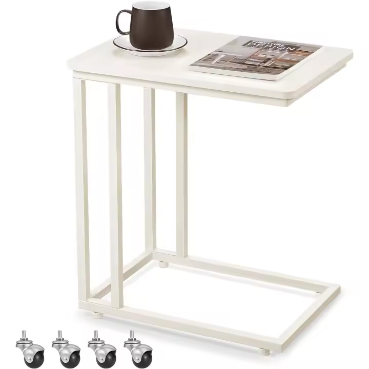 Mesa Auxiliar de Estilo Moderno, Mesa Lateral con Ruedas y Pies Ajustables, para Dormitorio, Marco de Acero, Fácil de Montar - 1
