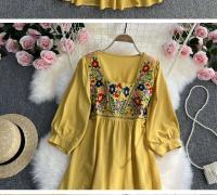 Primavera/Verano mujer viaje vacaciones Vintage largo estilo étnico bohemio bordado cintura atar algodón y vestido - details 9