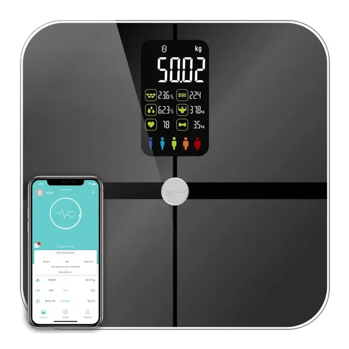 Báscula De Peso Digital Bluetooth Precisa Con Pantalla Grande Para Cuadro De Salud Y Grasa Para Baño Medidor De Peso Corporal BMÍ - 1