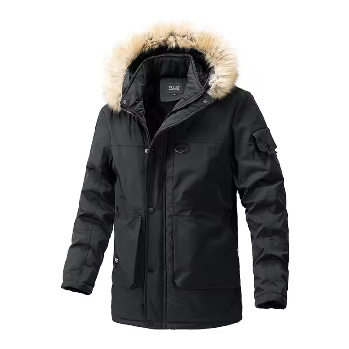 Chaqueta de Invierno Gruesa Abrigo con Capucha de Vellón con Cuello de Piel para Hombres - 1