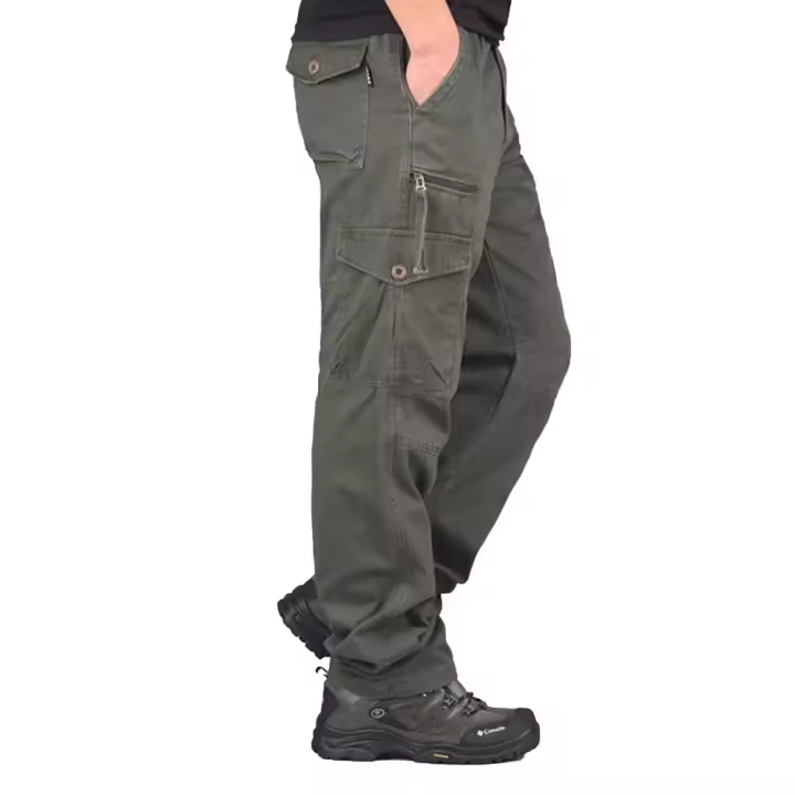 Pantalones cargo para hombre 100% algodón, cintura elástica, múltiples bolsillos, listos para la aventura al aire libre. - 1