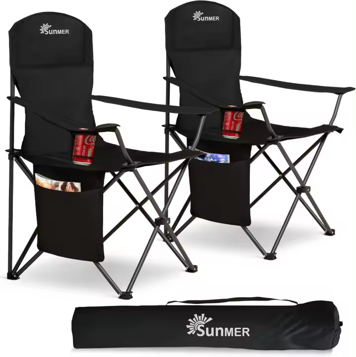 Silla de Camping-BK-2Pcs- 104004   Camping, Negro, Talla única - 1
