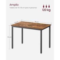 Mesa de Comedor, Mesa de Cocina, 70 x 110 x 77 cm, Mesa de Comedor para 4 Personas, Escritorio de Salón, para Comedor, Cocina, Industrial, Marrón Rústico y Negro Mate KDT081B01 - details 2