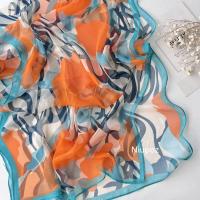 Pañuelo con estampado de rayas de cebra naranja para mujer, pañuelo elegante de gasa para playa, protector solar, Hijab fino de 50x160CM - details 19