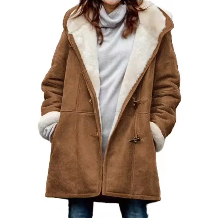 Abrigo casual de felpa para mujer de otoño e invierno, chaqueta cálida a prueba de viento con capucha para exteriores - 1