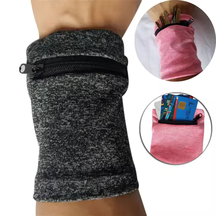 Protector de cremallera para correr, bolsa de almacenamiento, soporte deportivo, protectores de manos, soporte para muñeca, banda para el sudor, pulsera tipo billetera - 1