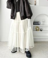 Falda larga de malla para mujer, falda de dos capas, línea A, color negro, blanco y verde, primavera y verano - details 10