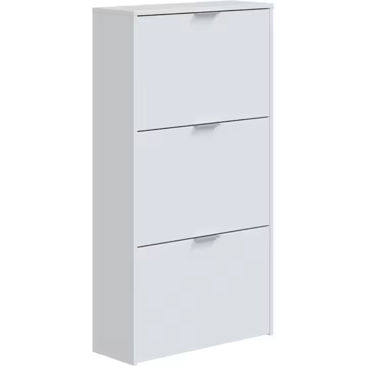 3 Puertas, Zapatero Estrecho, Acabado en Blanco Brillante, Medidas: 60 cm (Ancho) x 113 cm (Alto) x 22 cm (Fondo) - 1