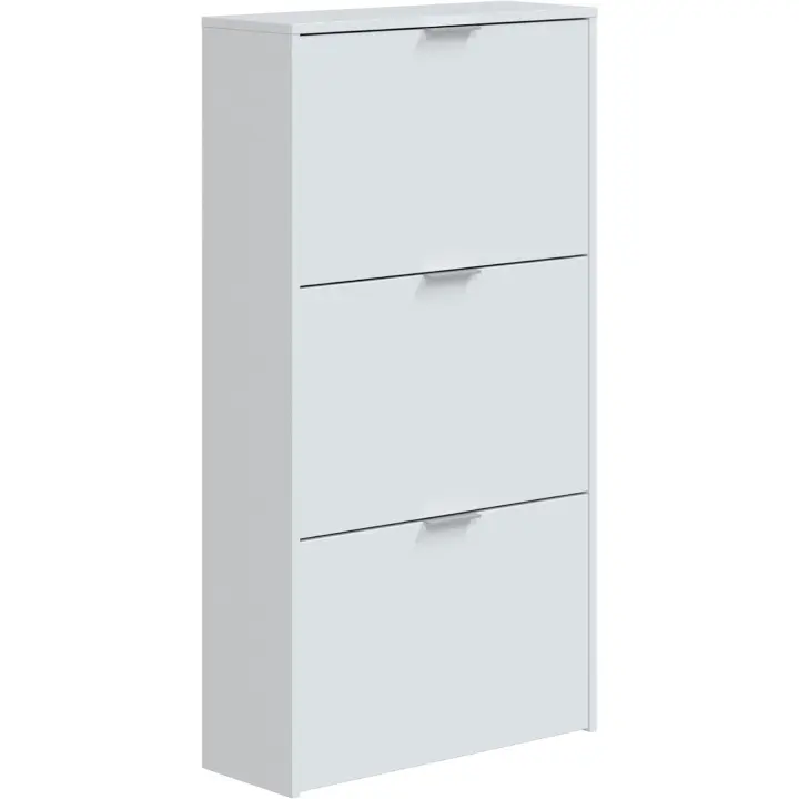 3 Puertas, Zapatero Estrecho, Acabado en Blanco Brillante, Medidas: 60 cm (Ancho) x 113 cm (Alto) x 22 cm (Fondo) - 1