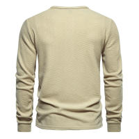 Camiseta de manga larga Henley para hombre, camisa básica transpirable con botones, informal, Color sólido, otoño - details 12