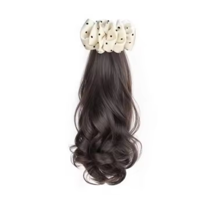 Extensión de cabello de cola de caballo con lazo de lunares blancos estilo Ballet, peluca ondulada y rizada sintética suave resistente al calor - 1