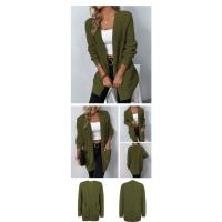 Suéter con bolsillo para mujer, cárdigan de manga larga con cuello en V, Tops casuales, Tops de punto, Color sólido, Coreano - details 3