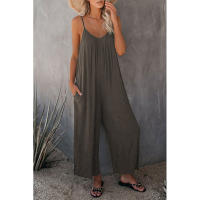 Mono informal de verano sin mangas con pernera ancha para mujer, pantalones de color liso con peto, mono culotte con bolsillos - details 13