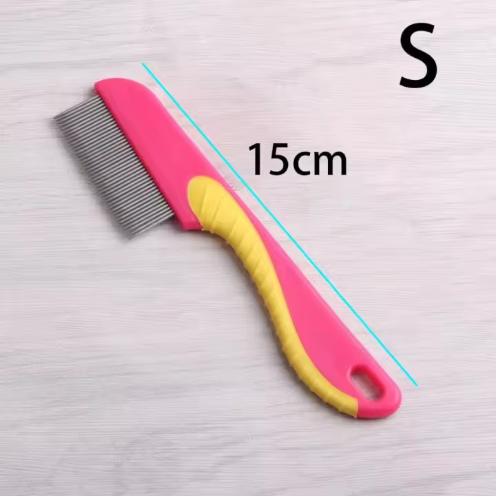 Suministros de limpieza de lana, peine para pulgas de perro de acero inoxidable, forma de caballito de mar, peine largo para pelo de mascota, peine corto de dientes finos para piojos, gato - 1