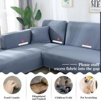 Fundas de sofá Funda de sofá elástica de spandex (3 plazas, gris azul) - details 1