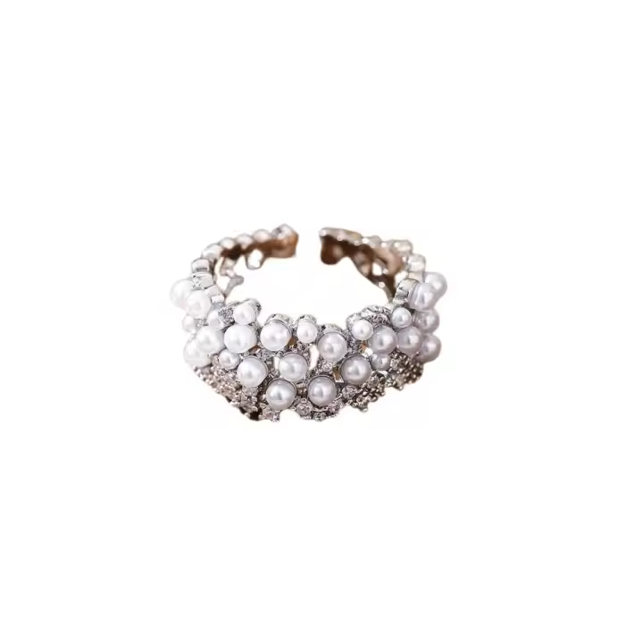 Temperamento exquisito anillo abierto de perlas geometría Irregular anillos Vintage accesorios joyería de dedo anillos de Metal fiesta - 1