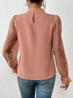 Jersey elegante de Cuello medio alto para mujer, de Color sólido Camisa de gasa, blusa de manga larga con volantes ondulados, Tops sueltos informales para mujer, novedad - details 20