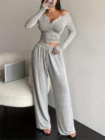 Nuevo Conjunto de Moda de Temporada Corta 2025 Camiseta de Manga Larga, Pantalones de Pierna Ancha, Cuello en V - details 6