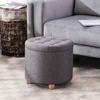 almacenamiento de lino acolchada redonda de 45 cm, taburete puf con almacenamiento (beige) - details 35
