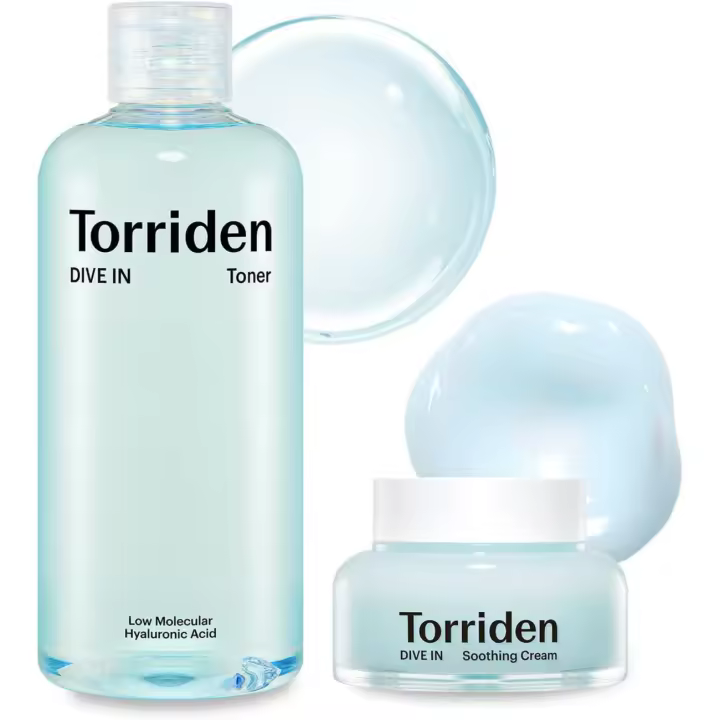 TORRIDEN Tónico de ácido hialurónico de bajo peso molecular Dive-in, 10.14 + Crema calmante 3.38 fl oz |   Facial vegano limpio y libre de crueldad - 1