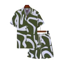 Conjunto Casual de Verano Camiseta y Pantalones de Poliéster 100% Cuello de Lengua, Tela Tejida No Elástica Impresión a Rayas Irregulares Ajuste Regular 120g/m² - details 1