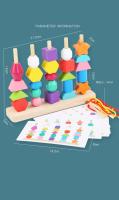 Juguetes de madera Montessori para niños, rompecabezas de colores, cuentas de colores para reconocer los colores, juguetes para niños pequeños, regalos, cinco columnas de colores, juegos de columnas arco iris ensartar cuentas - details 7