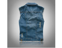 Chalecos vaqueros rasgados de algodón para hombre, chaquetas sin mangas, cortavientos Retro, ropa de otoño e invierno - details 2