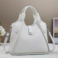 Bolso de hombro con patrón de cocodrilo a la moda para mujer - Bolso de piel sintética de estilo casual con cierre de cremallera, forro de poliéster, correa ajustable, diseño de transporte elegante - details 1