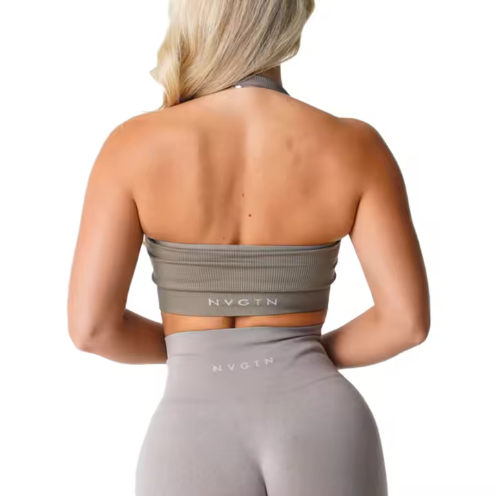 NVGTN-Sujetador Halter sin costuras acanalado para mujer, ropa interior deportiva de licra, elástica, transpirable, realce de pecho, ocio - 1