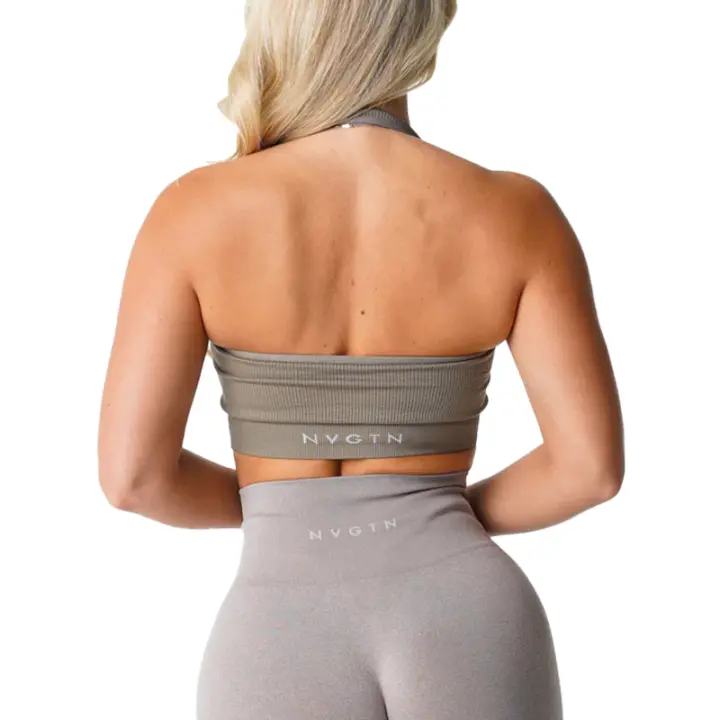 NVGTN-Sujetador Halter sin costuras acanalado para mujer, ropa interior deportiva de licra, elástica, transpirable, realce de pecho, ocio - 1
