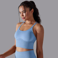 Sujetador de yoga sin costuras para mujer, sujetador deportivo cruzado de alto impacto, a prueba de golpes, top corto, transpirable, antisudor - details 51