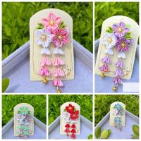 Accesorios Hanfu, tocado de Kimono japonés, estilo antiguo, hecho a mano, flor de Sakura, Clip para el cabello, horquilla de flores con borlas de tela dulce - details 0