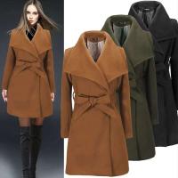 Nueva moda mujer niñas invierno cinturón de solapa abrigo de lana Lisa estilo caliente señoras ropa de abrigo gabardina larga - details 1