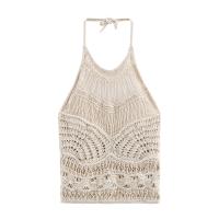 PB&ZA2025 top de tirantes casual estilo vacacional junto al mar con cuello halter de punto hueco, ropa nueva de verano para mujer - details 1