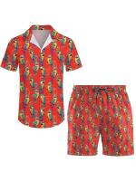 Camisa estampada minimalista, camiseta, pantalones cortos de manga corta, traje de playa para hombre - details 6