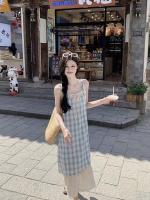 Dos vestidos camisola de encaje a cuadros falsos, estilo de vacaciones junto al mar de verano para mujer, sentido del diseño, falda larga de nicho - details 5