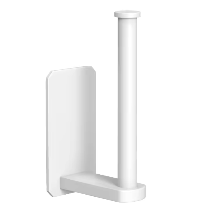 Soporte de papel higiénico autoadhesivo para cocina, portarrollos adhesivo sin perforación para baño, palo en la pared, acero inoxidable cepillado (blanco) - 1