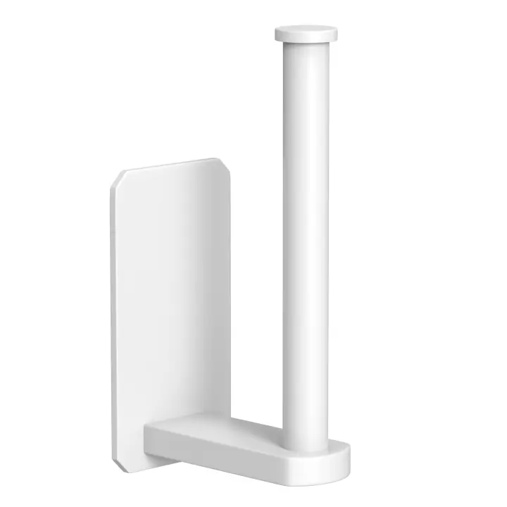 Soporte de papel higiénico autoadhesivo para cocina, portarrollos adhesivo sin perforación para baño, palo en la pared, acero inoxidable cepillado (blanco) - 1
