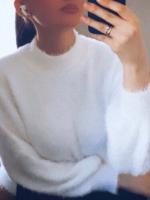 Mohair thicken turtleneck sweater autumn winter sweet lantern sleeve casual solid color pullover - details 12