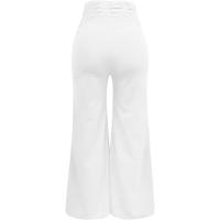 Pantalones Elegantos De Cintura Alta Y Pierna Ancha Para Mujer Casual Oficina Malla Transparente Con Cruces Ropa De Mujer - details 7